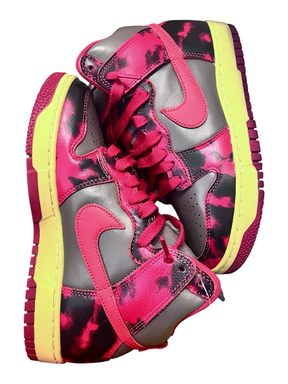 Nike Kids High-Top Sneakers in Hot Pink, Gray & Neon Yellow
